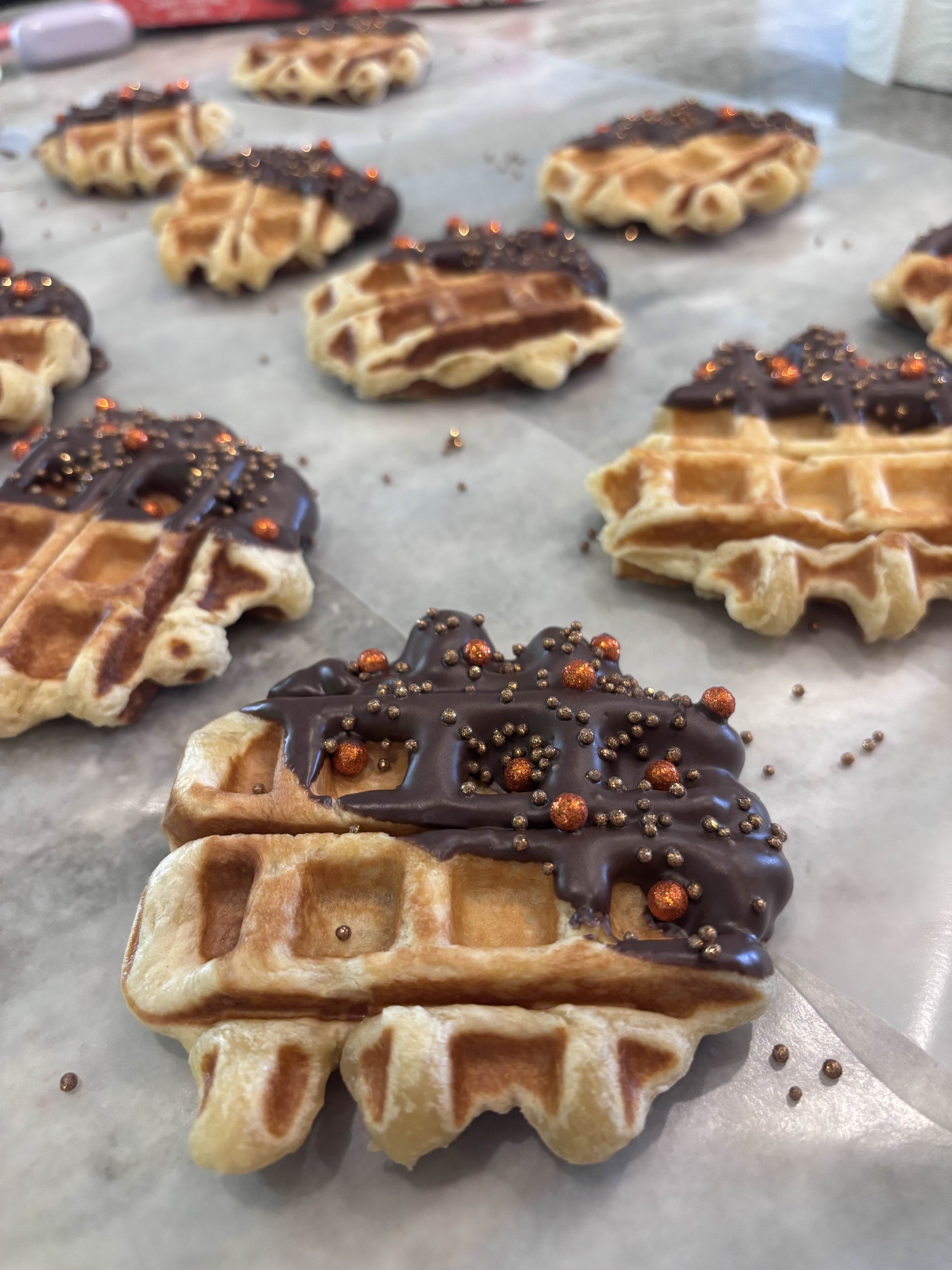 Traveler waffles with chocolate and sprinkles